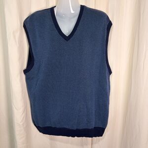 Lyle & Scott Scotland Sweater Vest Mens XL Blue Gray Birds Eye V-Neck Cotton